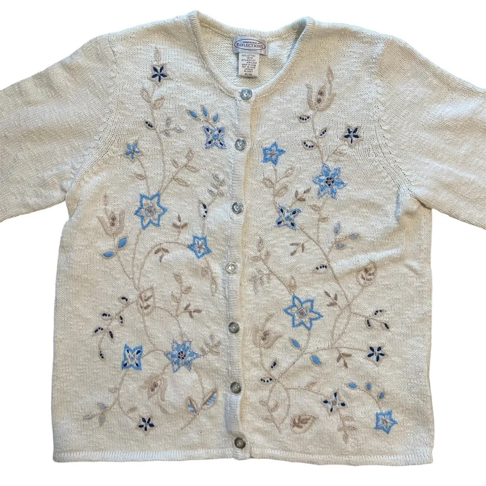 Vintage Northern Reflections Cream Embroidered Floral Button Cardigan Medium - Picture 2 of 11
